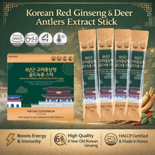 Load image into Gallery viewer, 6-Year-Old Korean Red Ginseng &amp; Deer Antler Extract Stick 12g x 30 packs
